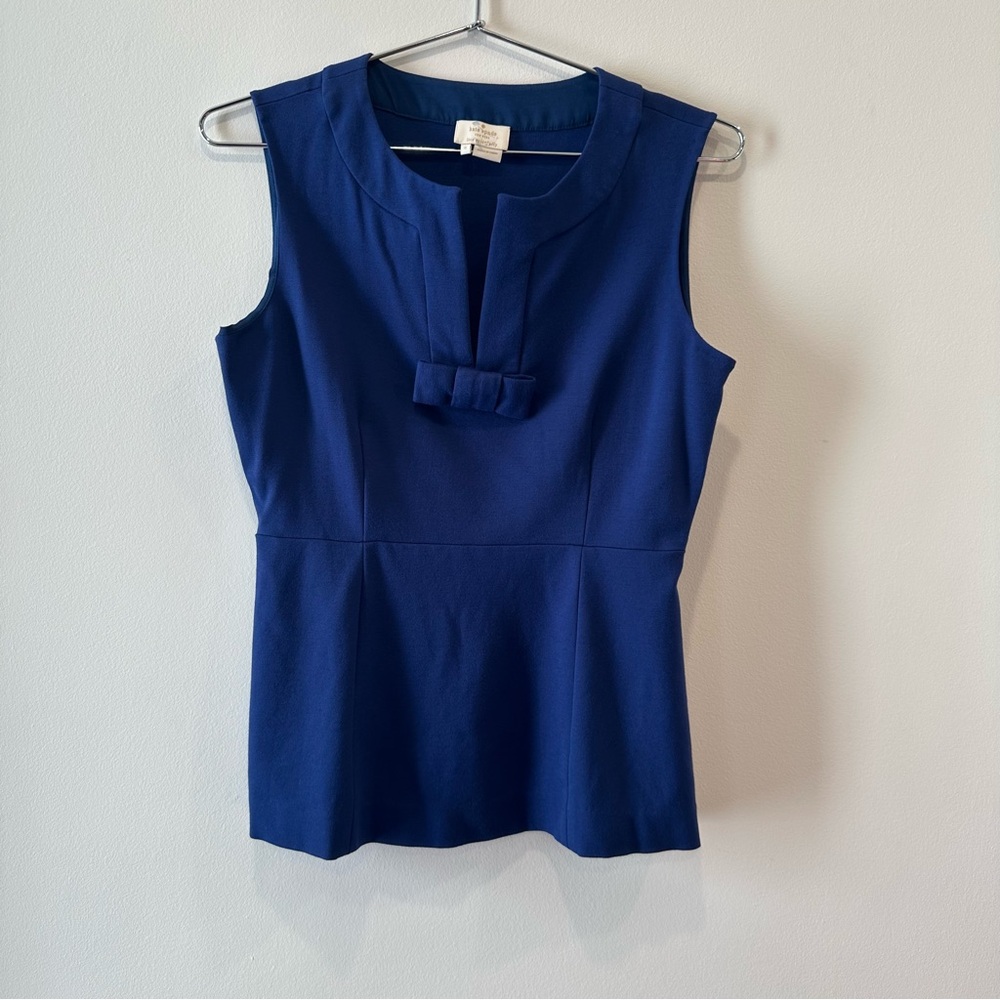 Kate Spade Bow Detail Peplum Top – Navy Blue, Size 6